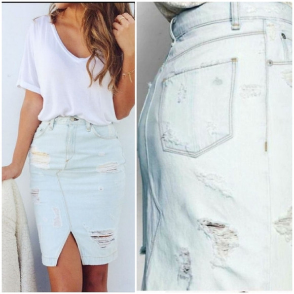 Rag n Bone Shred Norte Distressed Pencil‎ Skirt - Picture 1 of 1